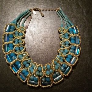 Turquoise and goldtone bib necklace